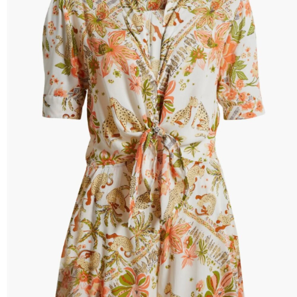 Poupette St. Barth Bettina Print Tie Front Romper-Dress NWT Large w/pockets! - Picture 3 of 8